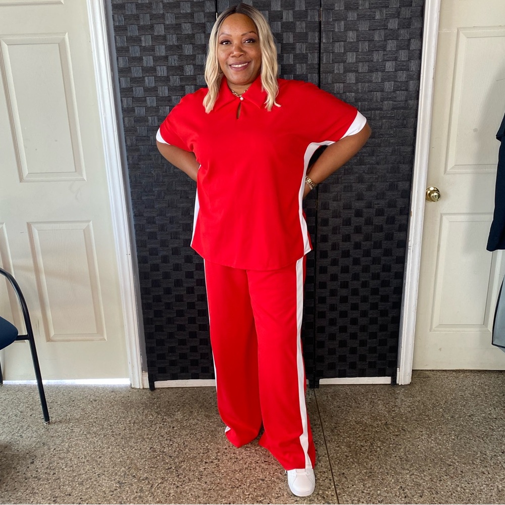 Dani Plus Red & White Techno Knit Pant Set